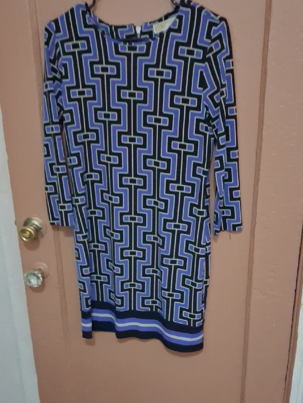 Michael Kors Blue Geometric Long Sleeve Shift Dress